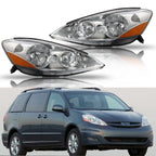 Set of 2 Headlight Assemblies for Toyota Sienna (2006–2010) Chrome Amber