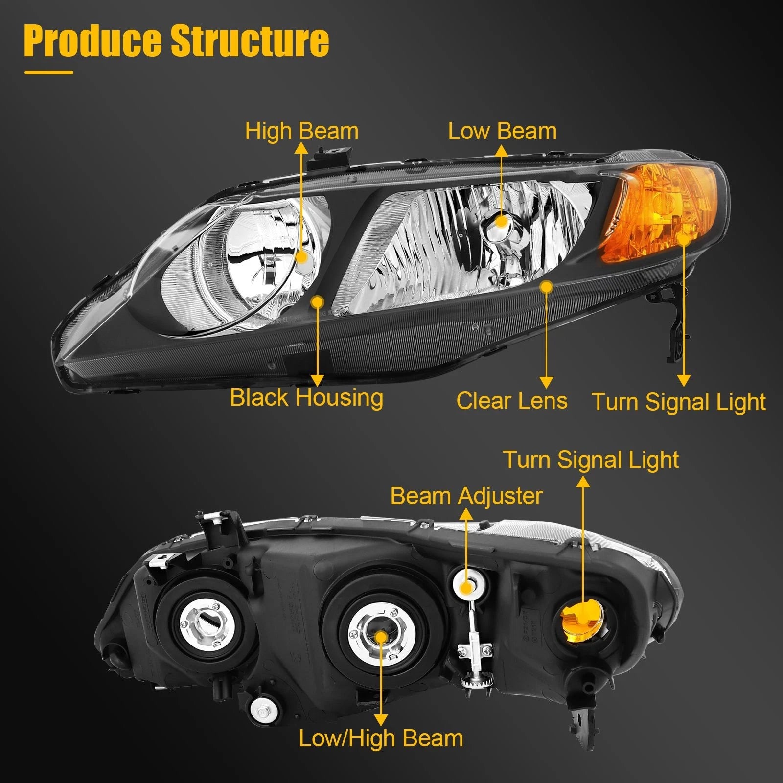 Headlight Assembly for Honda Civic Sedan (2006–2011) Left + Right