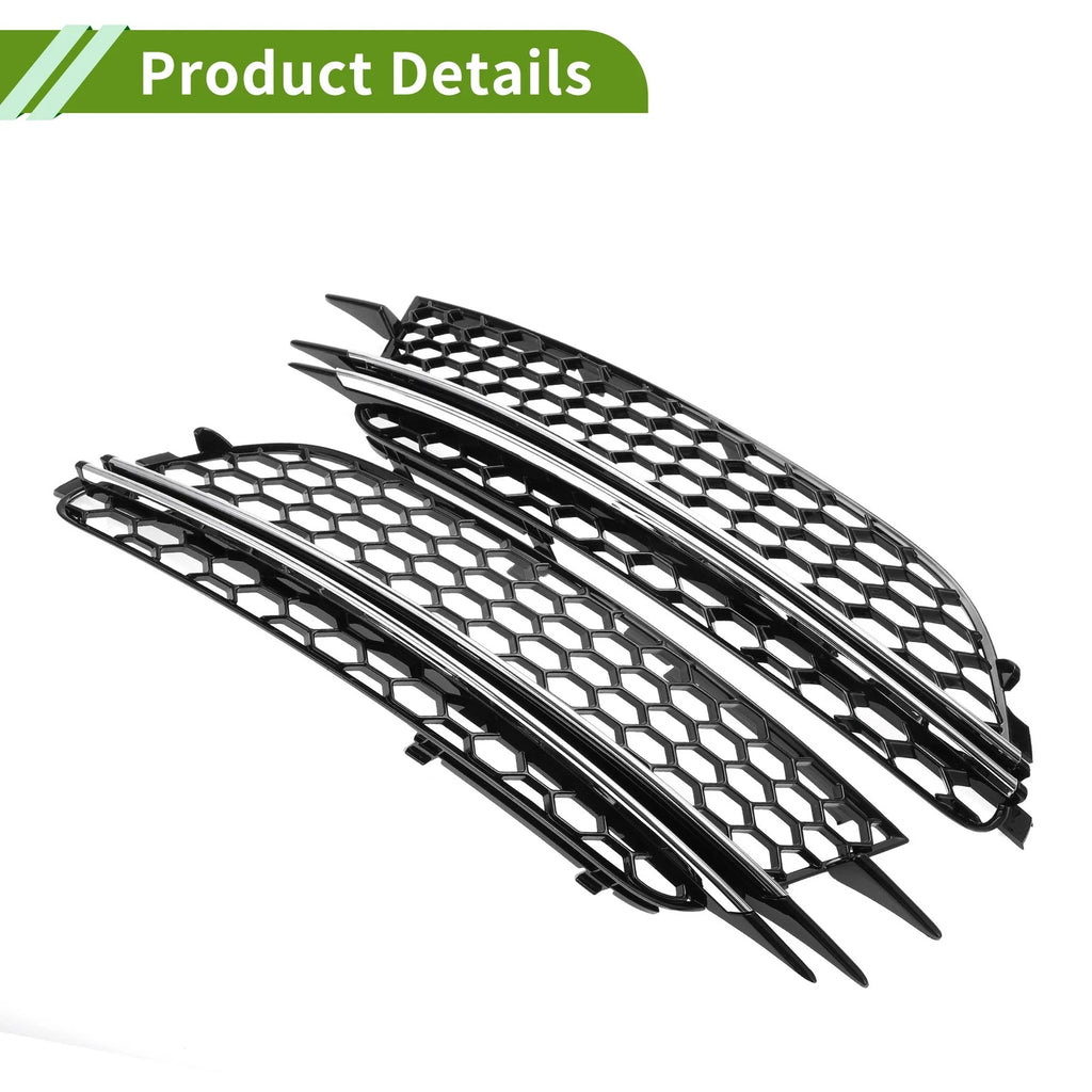 1 Pair Fog Light Grills for Audi A6 C7 (2012–2018) Black Silver Honeycomb