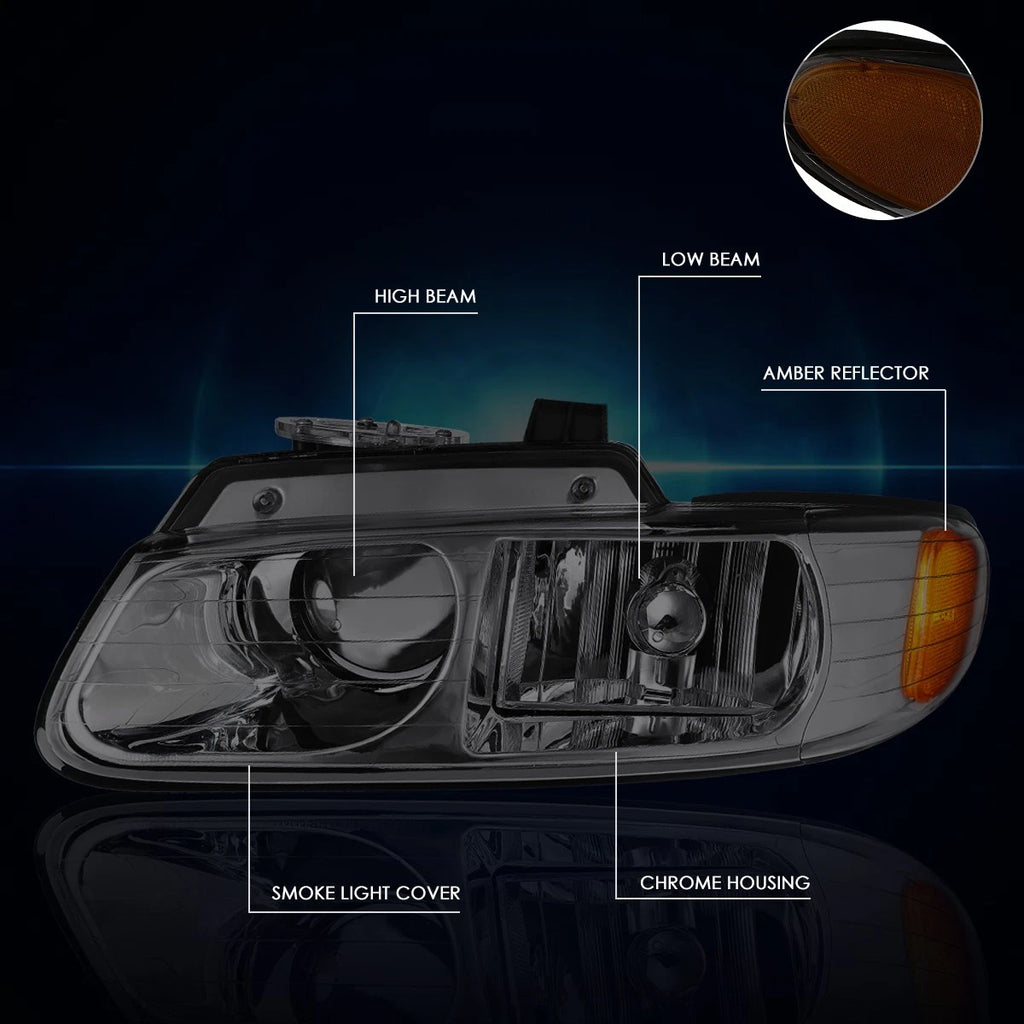 Projector Quad Headlights with Amber Side Smoked for Caravan/Town & Country (1996–1999)
