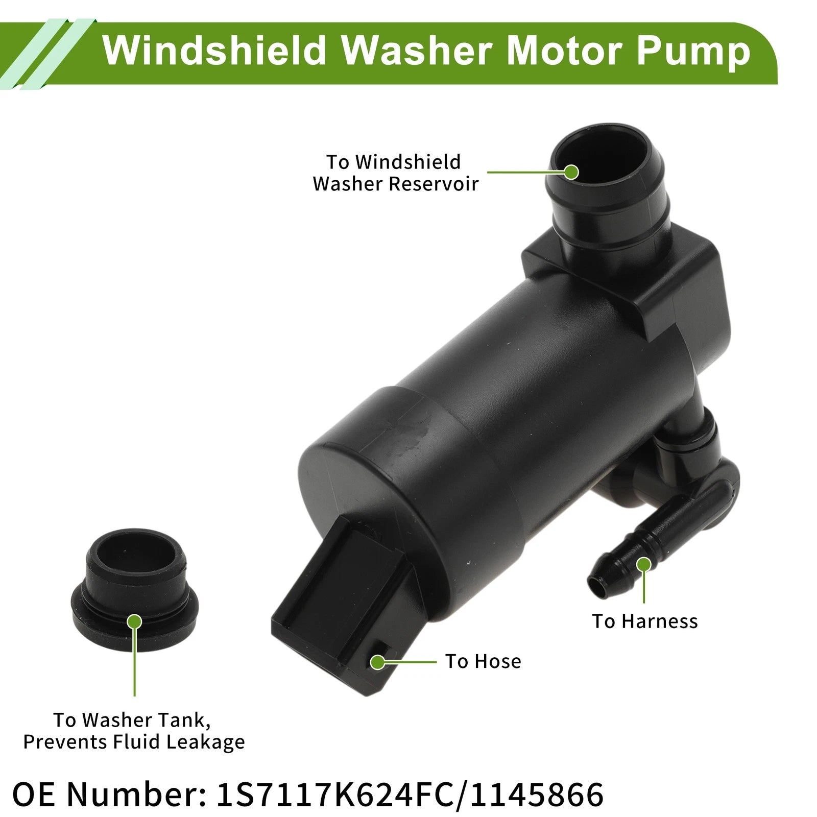 Windshield Washer Pump w/Grommet for Ford Mondeo MK3 (2000–2007) No. 1S7117K624FC