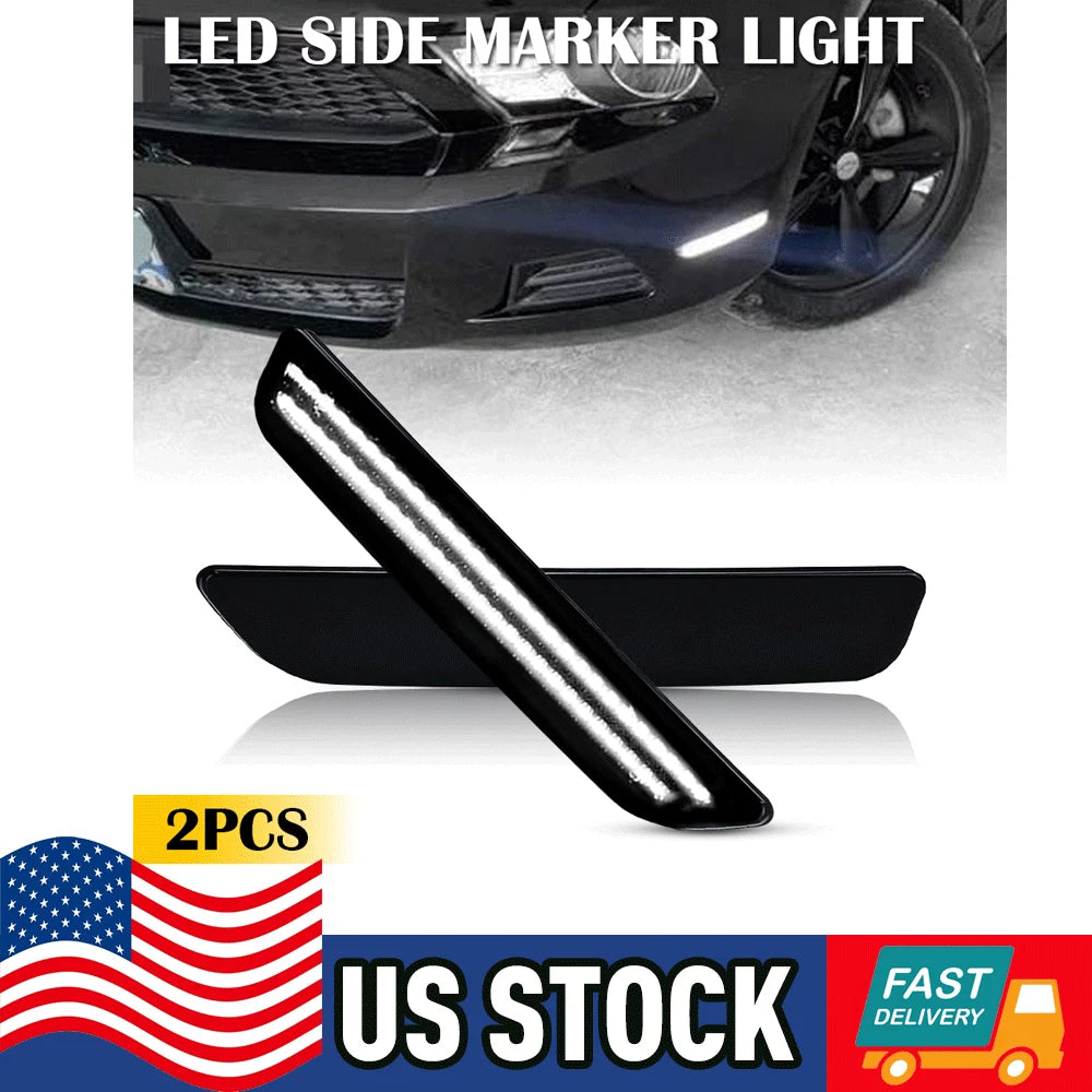 2X Front White LED Side Marker Lights for Ford Mustang (2010–2014)