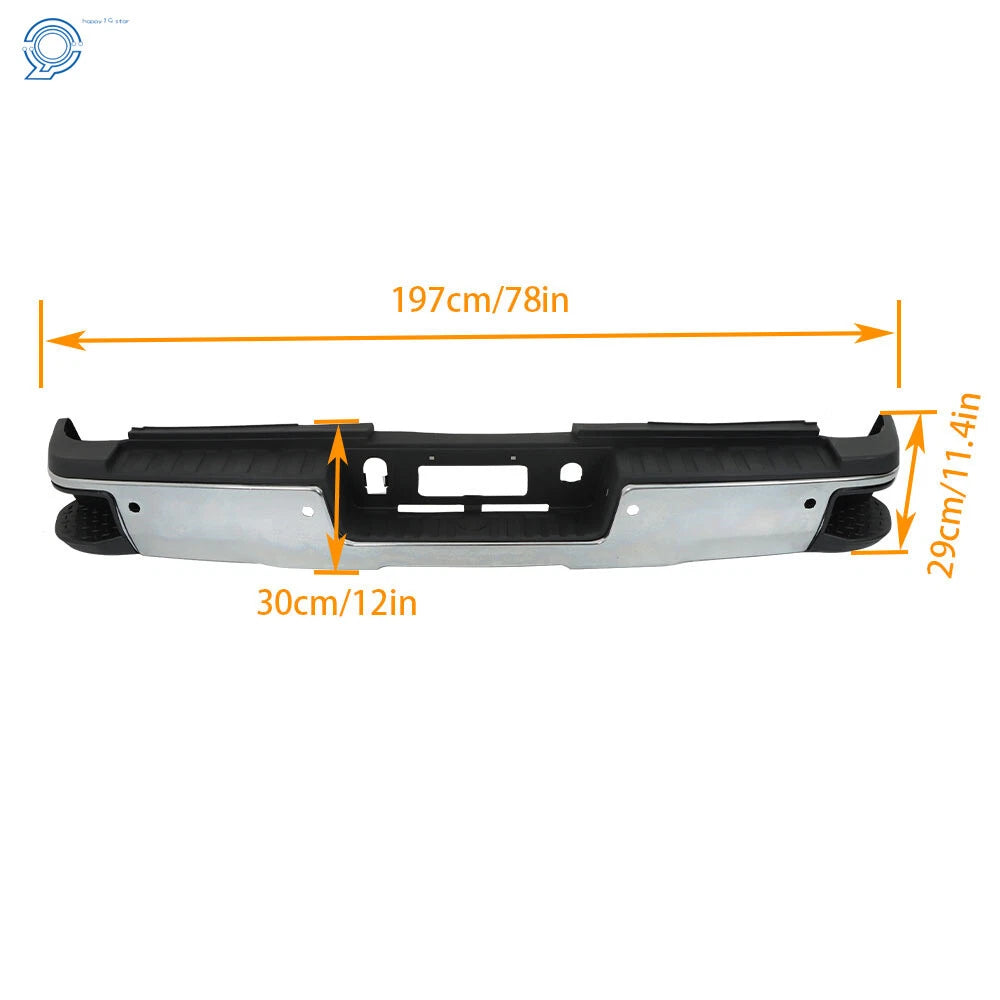 Steel Rear Bumper Chrome for Silverado Sierra 2500 3500 (2015–2019)
