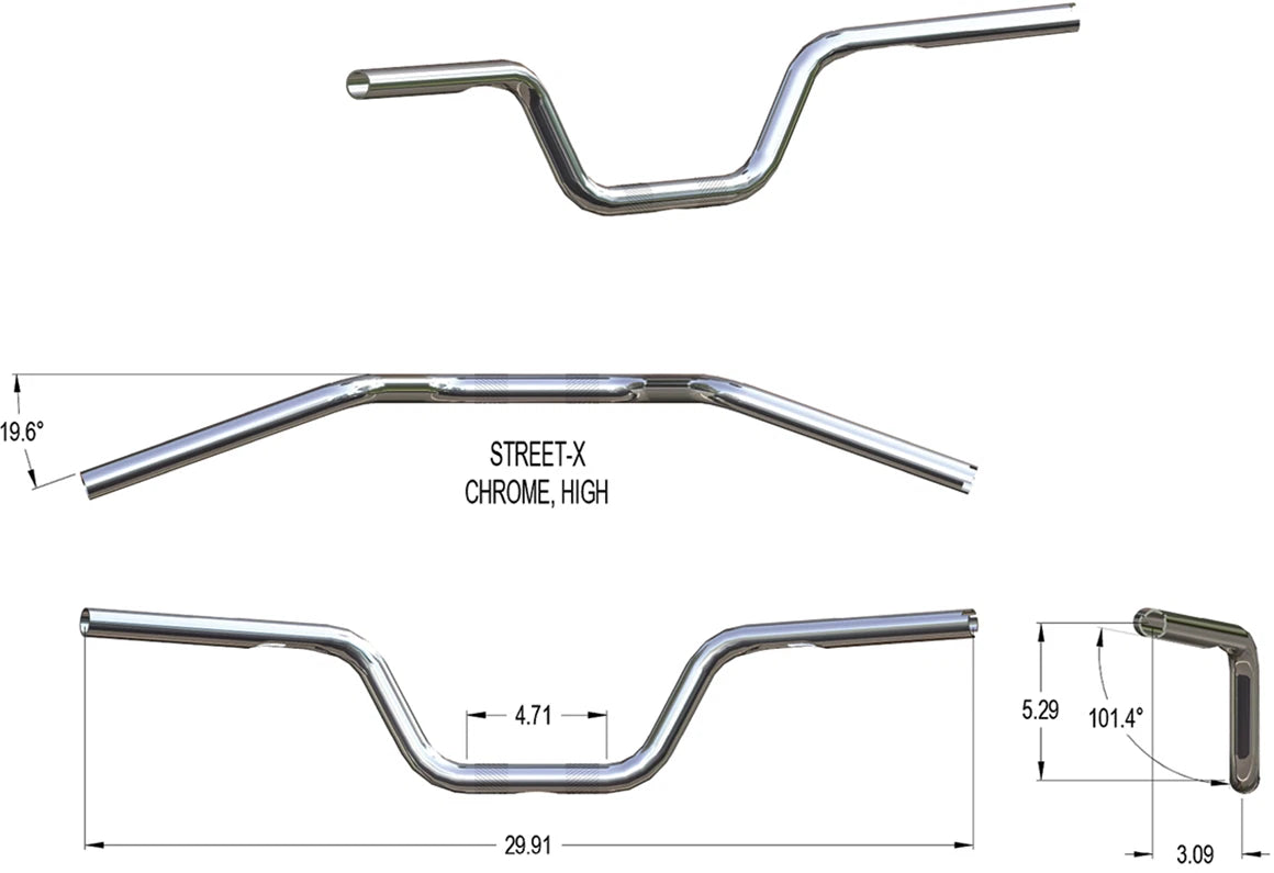 KHROME WERKS Street-X Handlebars for - Chrome 300900
