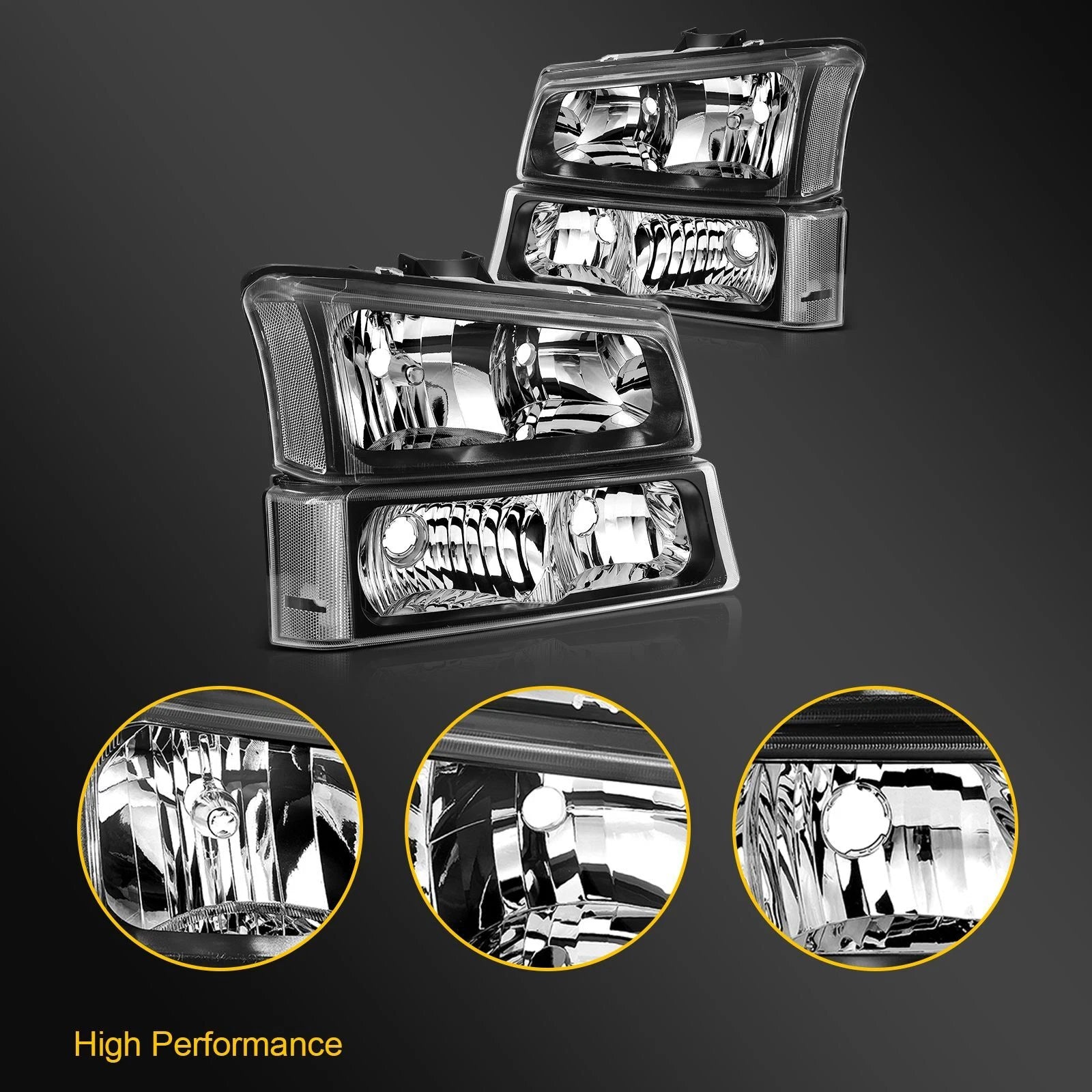 Headlight Assembly for Chevy Silverado Avalanche 1500 (2003–2007) Black Housing
