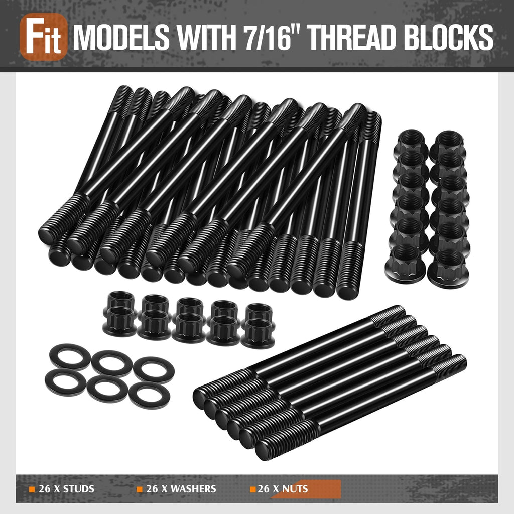 26Pcs 12-Point Front Cylinder Head Studs Nuts Kit for Dodge Ram 2500-5500 (1998–2010)