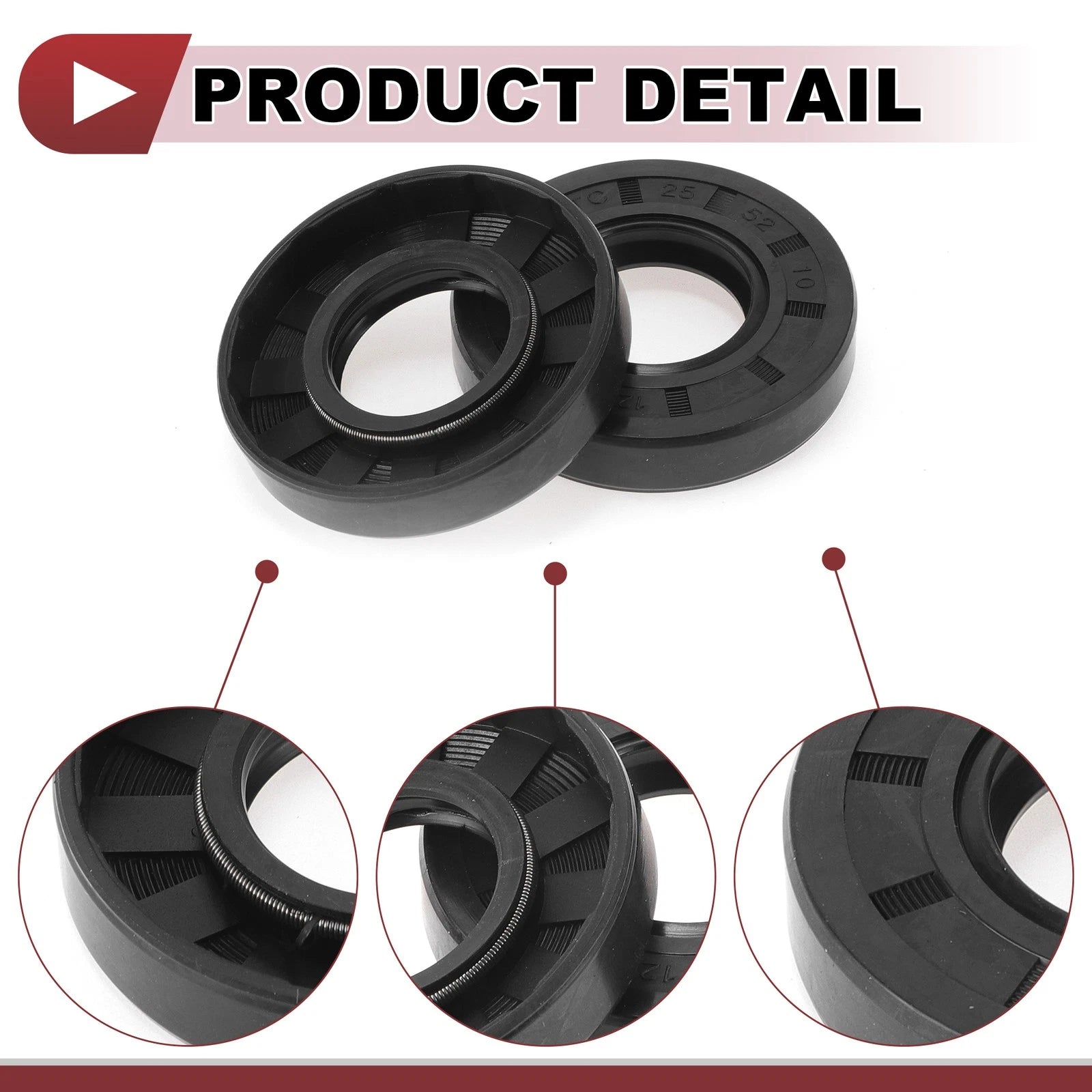 Set of 5 Rotary Shaft Seal Oil Seal 25x52x10mm Nitrile Rubber