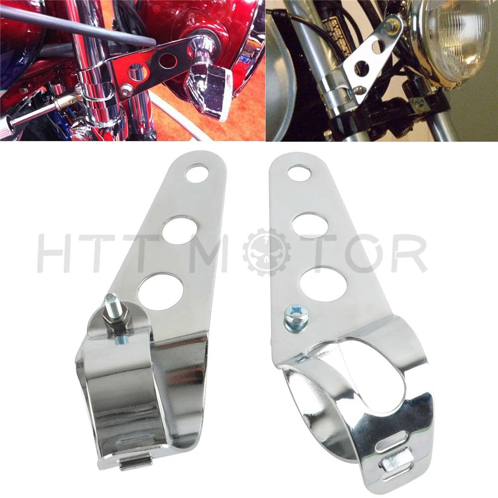 2X Headlight Brackets for Motorcycle (28mm-38mm Forks) Chrome