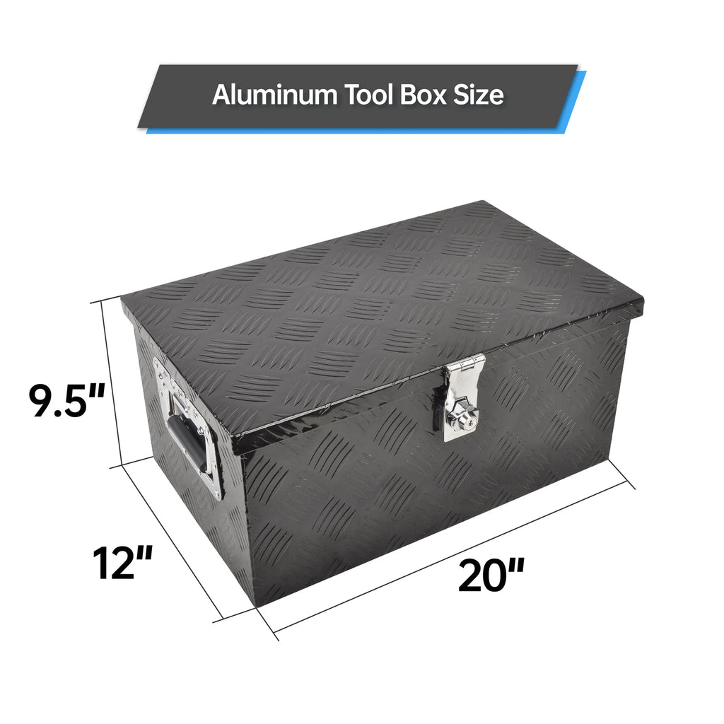 20" Black Aluminum Tool Box for Pickup Truck (Storage + Lock + Key)