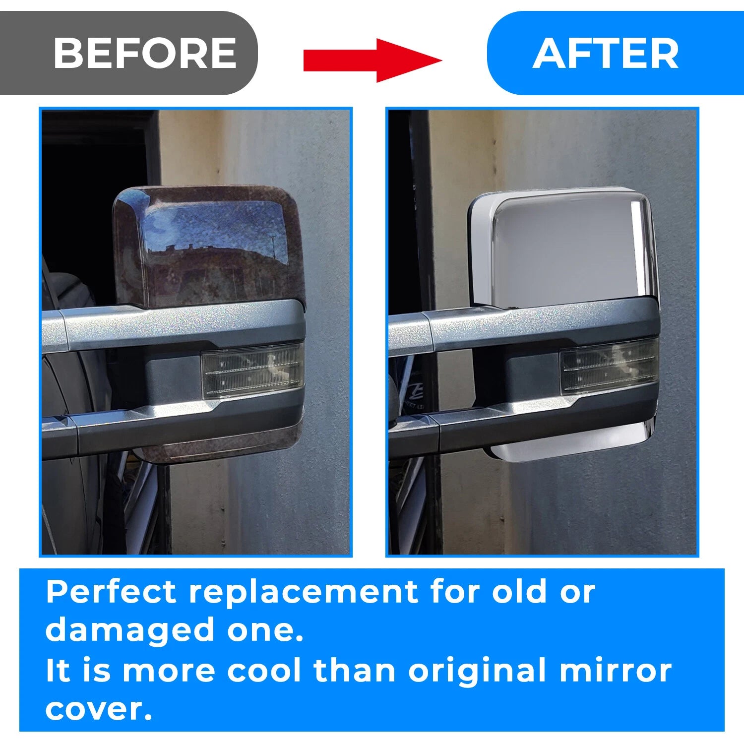Pair Chrome Tow Mirror Cap Covers for Chevy Silverado GMC Sierra (2014–2019)