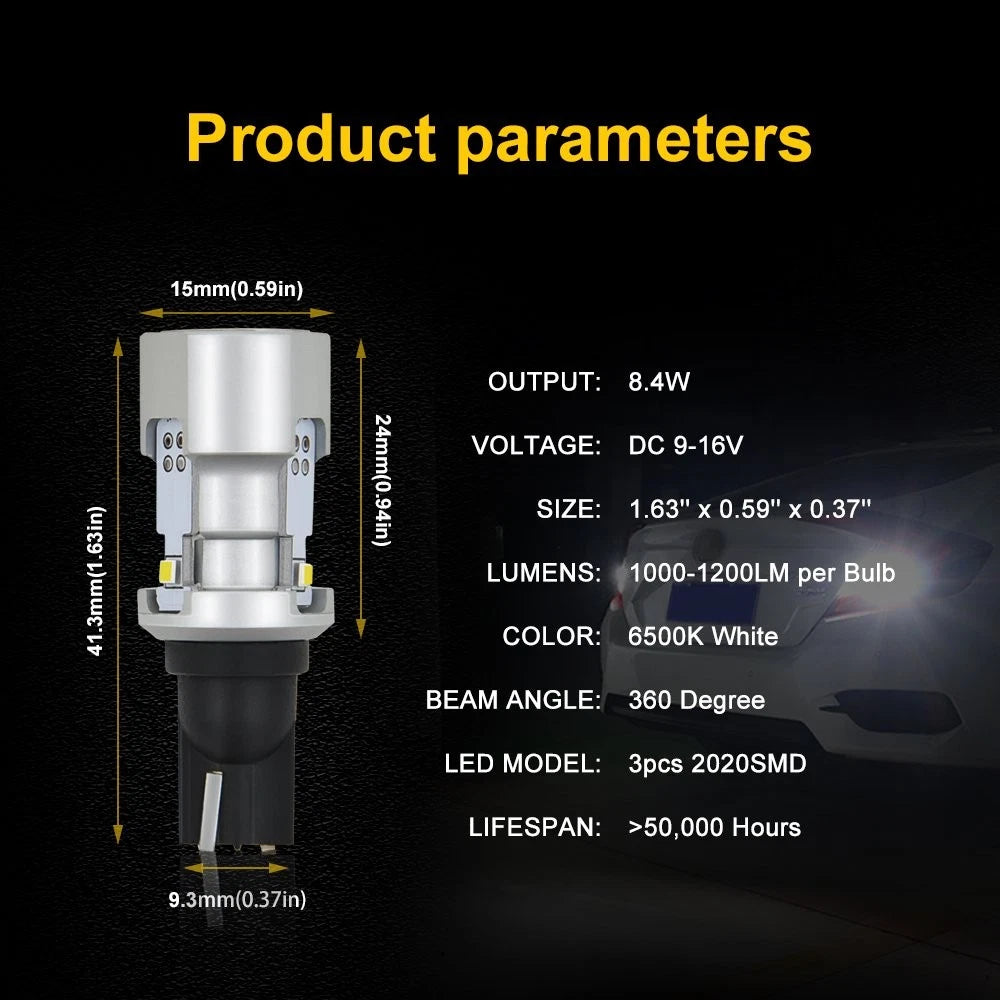 2X 921 T15 912 W16W LED Reverse Back Up Light Bulb 2400LM for