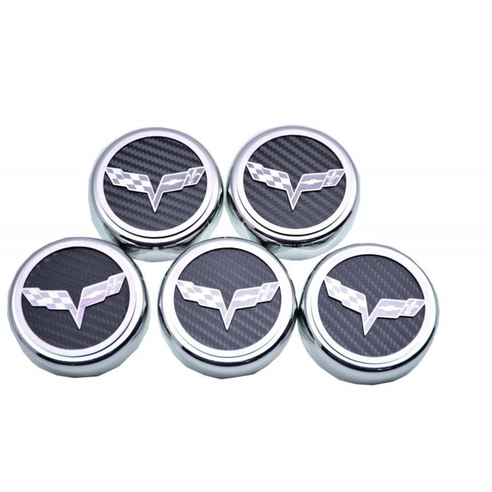 Chrome Cap Covers with Red Carbon Fiber Flags Inlay for 2005-2013 Corvette