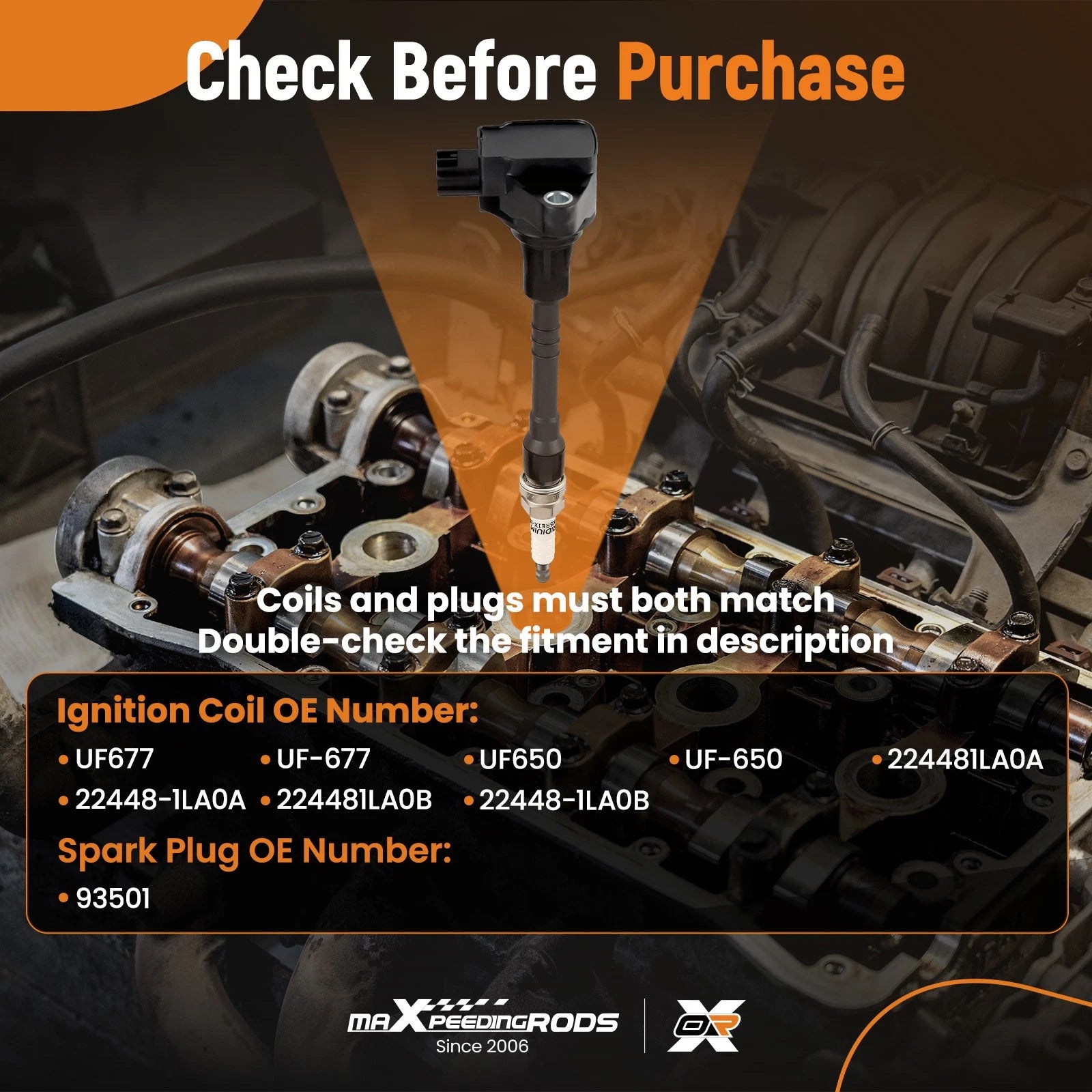 Set of 8 Ignition Coils & Spark Plugs UF-677 for Nissan Armada (2004–2023)