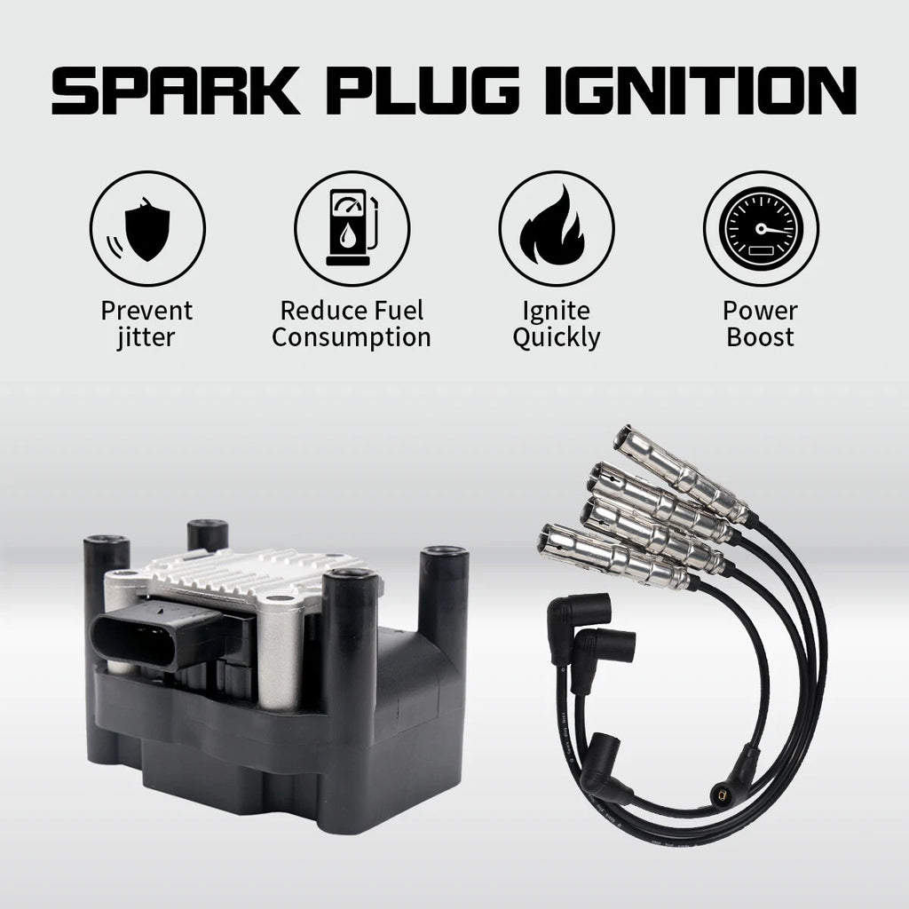 Ignition Coil + Spark Plug Wire for Volkswagen Beetle Golf Jetta (1998–2015) UF277