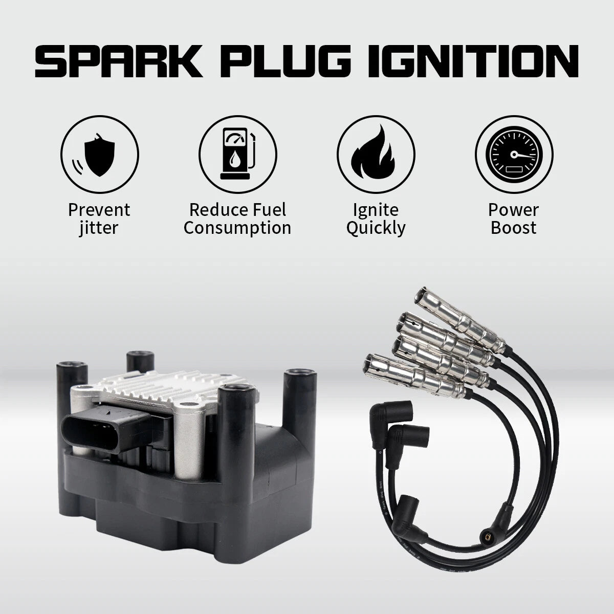 Ignition Coil + Spark Plug Wire for Volkswagen Beetle Golf Jetta (1998–2015) UF277