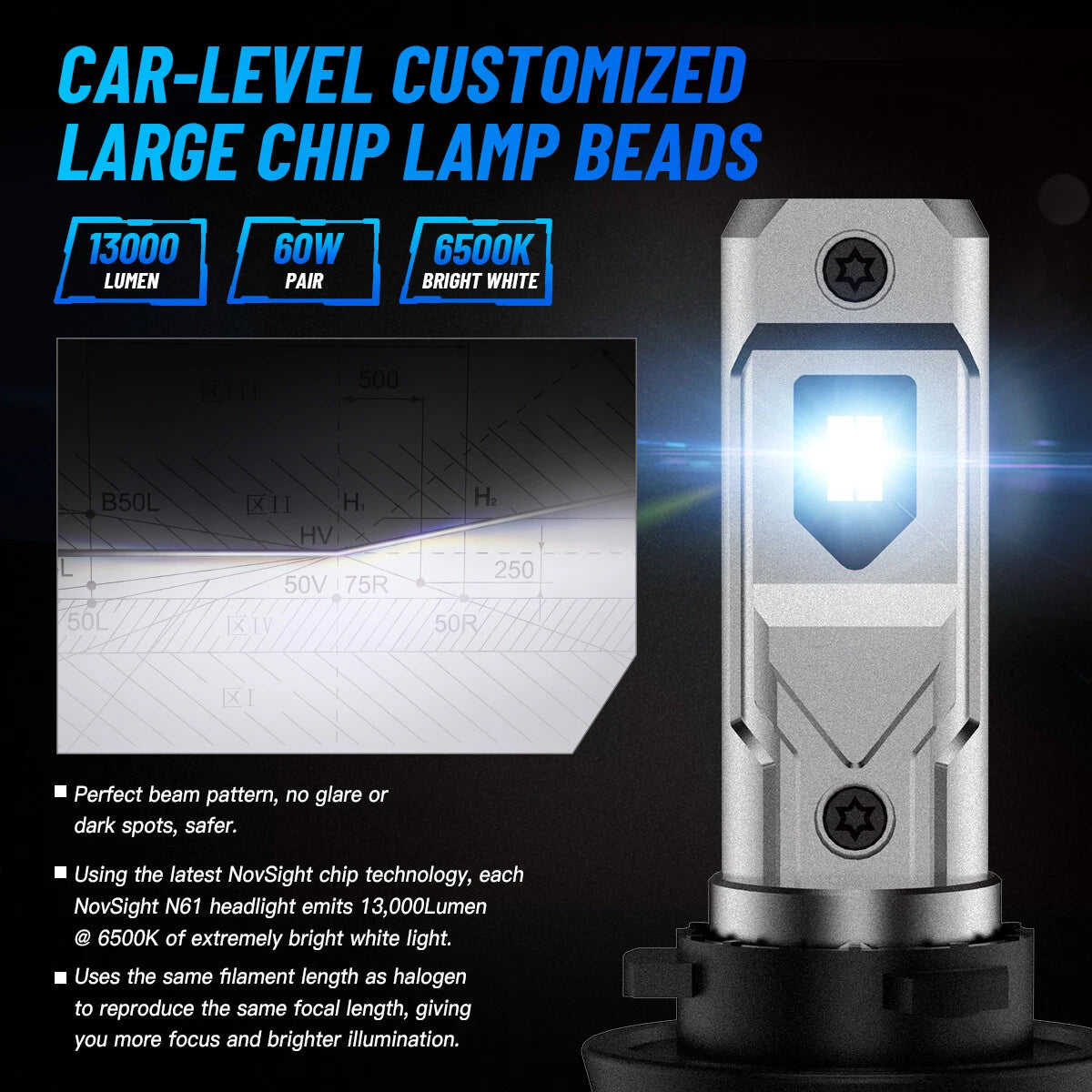 Set of 4 H11 H8 H9 LED Headlight Kit for High Low Beam (500% Bright, 6500K)