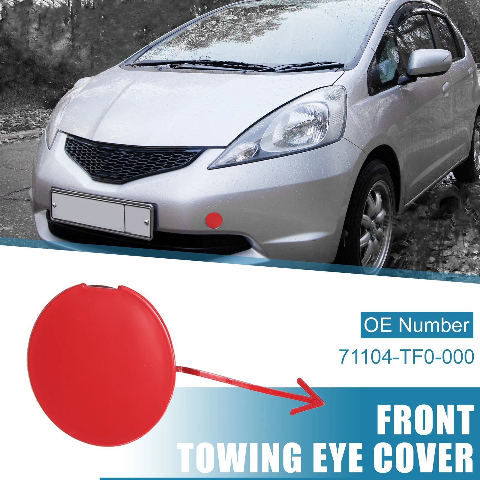 Front Bumper Tow Hook Cover 71104-TF0-000 for Honda Jazz Fit (2008–2010) Red