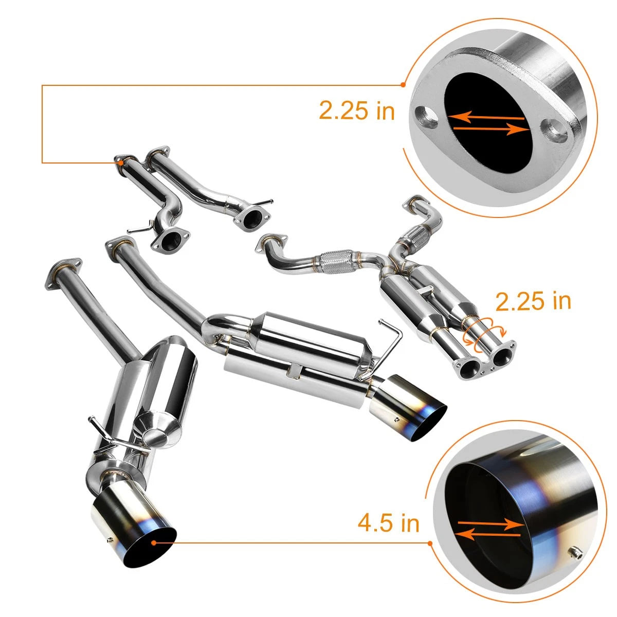 Catback Exhaust Muffler for Nissan 370Z Z34 (2009–2016) Dual 4.5" Burnt Tip