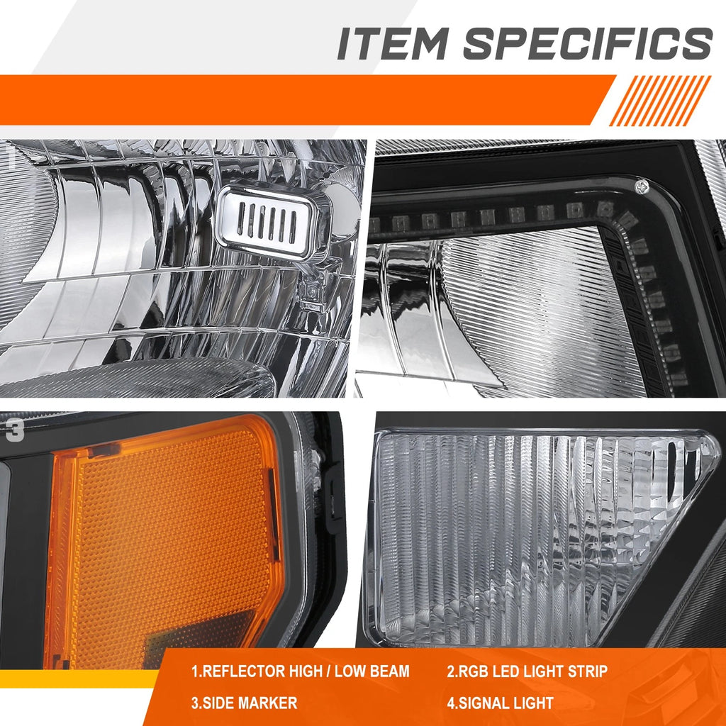 RGB LED Halo DRL Black Housing Amber Corner Headlights for Ford F-150 (2009–2014)