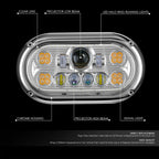 Chrome Steel Halo Ring LED Dual Projector Headlight for Peterbilt 359 (1967–1987)