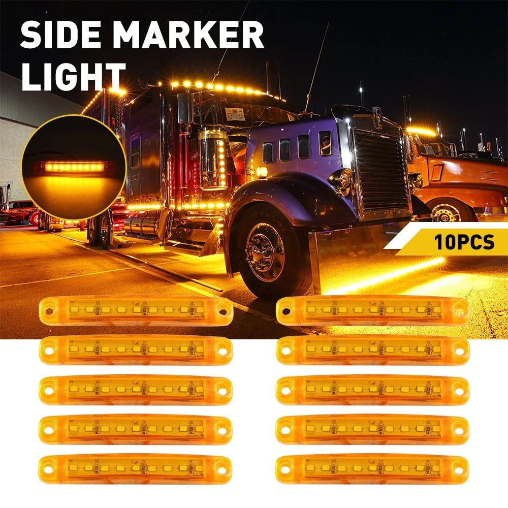 10X LED Amber Side Marker Lights for Truck Trailer (Waterproof)
