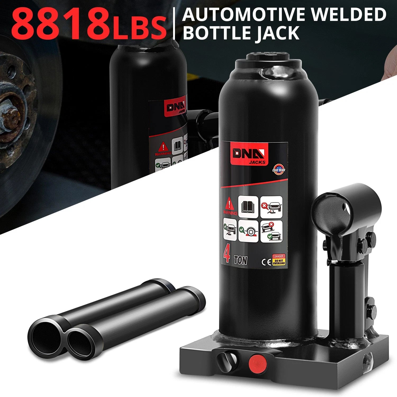 15" Hydraulic Bottle Jack for Automotive Repair (4 Tons)