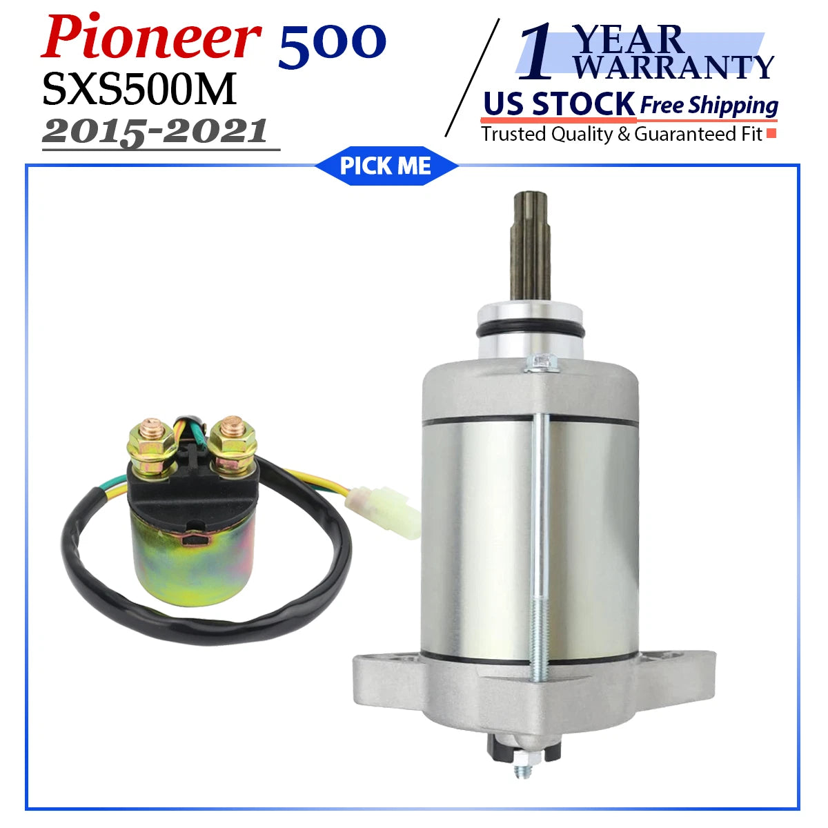 Starter Motor for Honda Pioneer 500 SXS500M/SXS500M2 (2015–2021) with Relay
