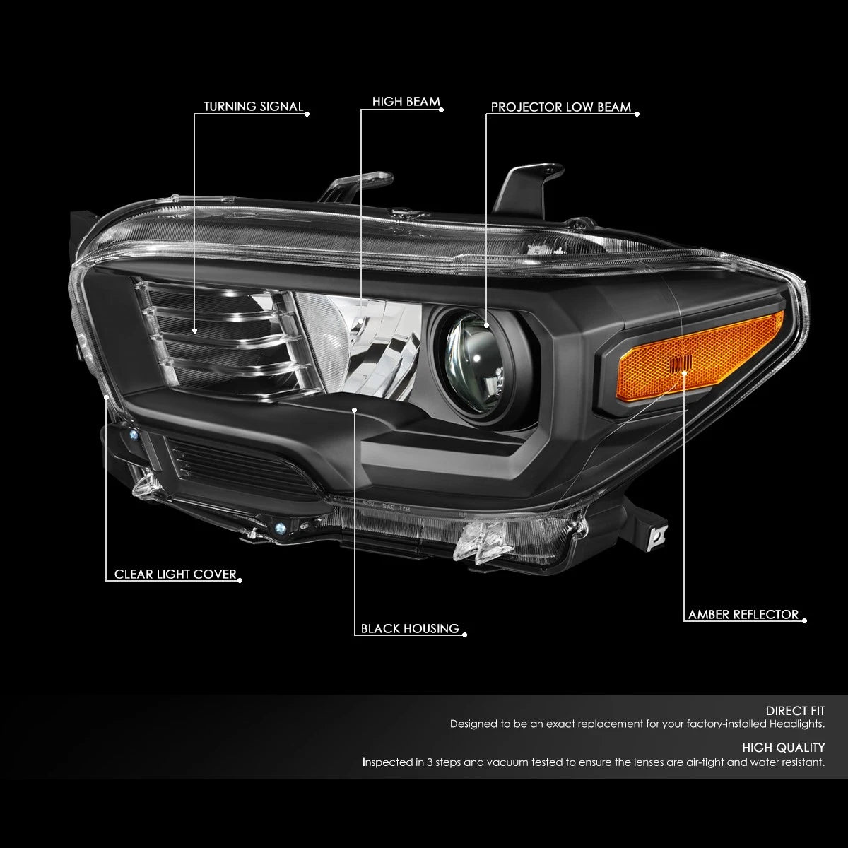 Black Housing Amber Corner Projector Headlights for Toyota Tacoma (2016–2020)