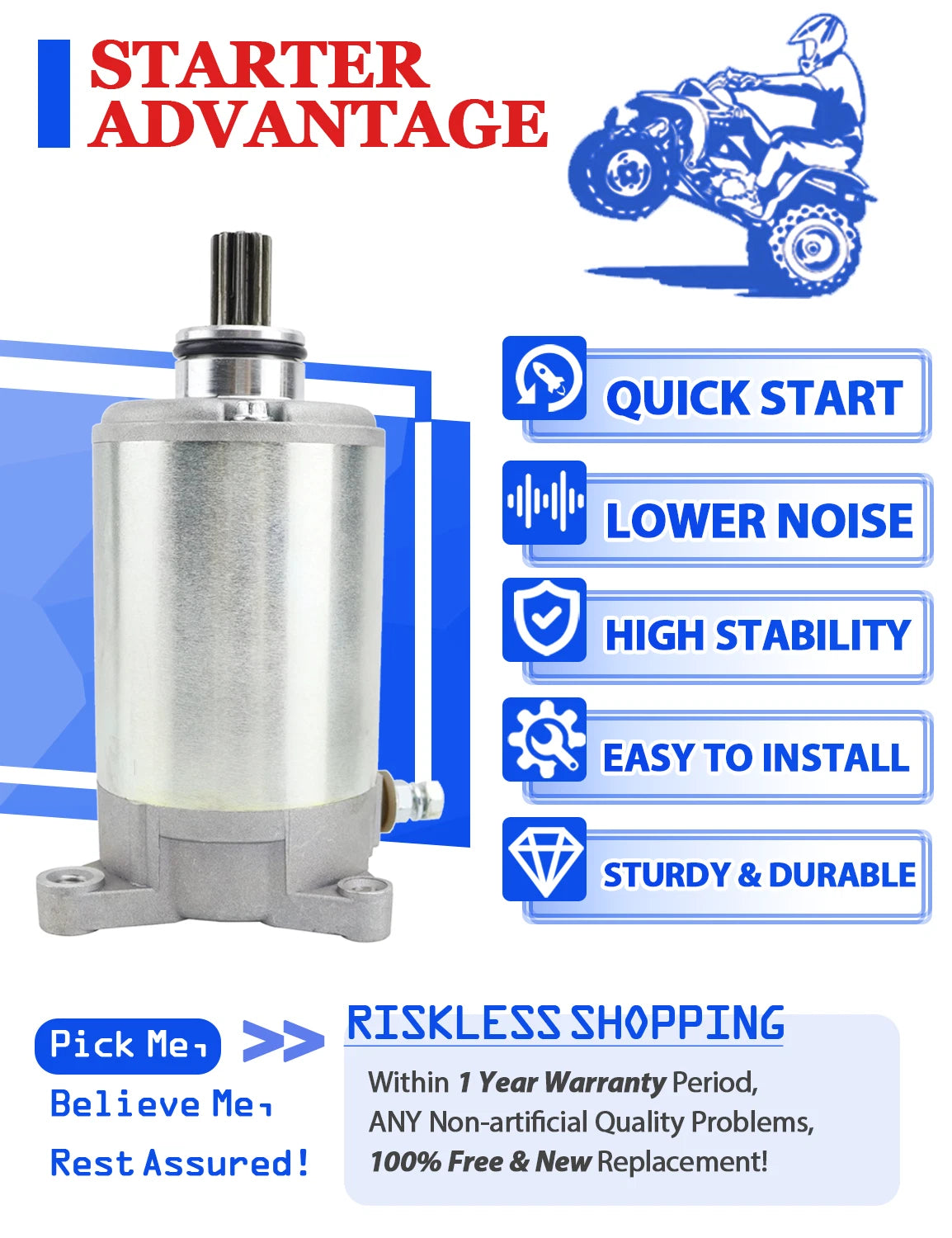 Starter for Can-Am Commander 1000R (2018–2020) with Relay