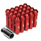 Set of 20 J2 7075 Forged Aluminum M12x1.5 Open-End Lug Nuts w/Adapter Red