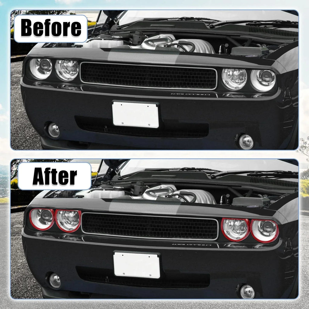 4 x Red Headlight Cover Decor Rings for Dodge Challenger (2015-2021)