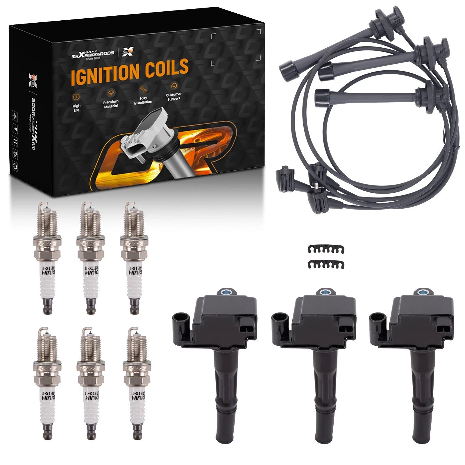Set of 3 Ignition Coils & Wireset + 6 Spark Plugs for Toyota Tundra (2000–2004)