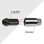 20Pc M12X1.5 Black JDM Closed End Aluminum Wheel Lug Nuts + Extension 25mmx50mm