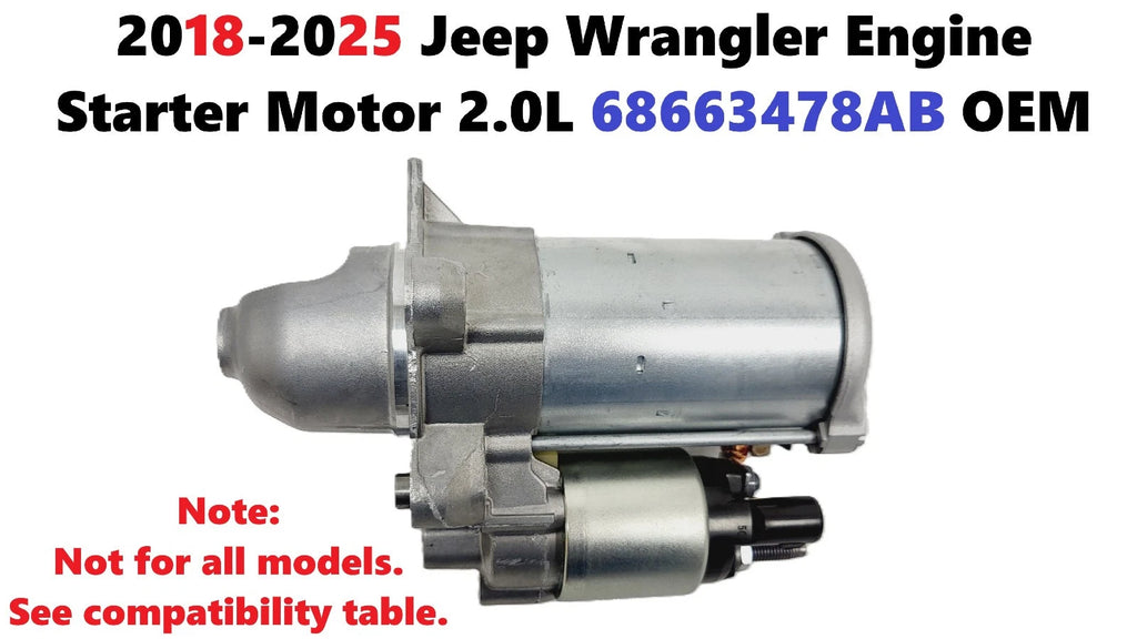 Engine Starter Motor for Jeep Wrangler (2018–2025) 2.0L L4 68663478AB