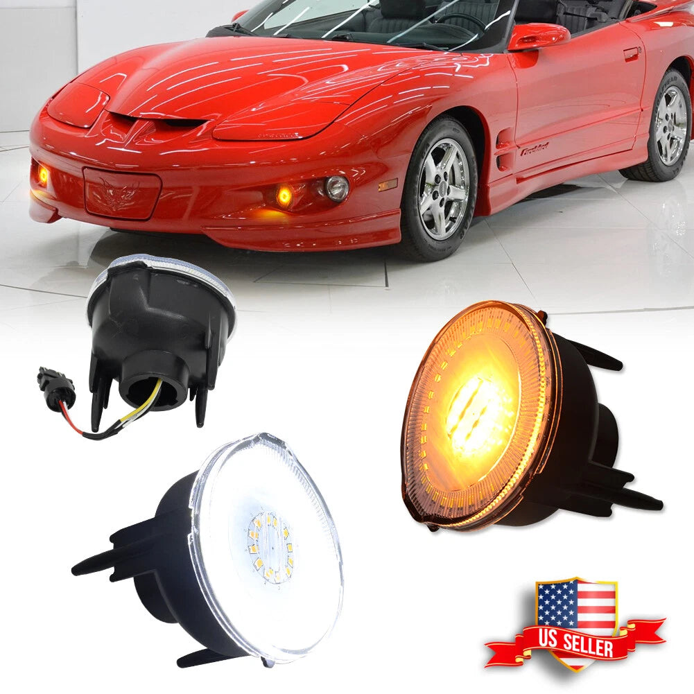 Clear Switchback LED Front Bumper DRL Signal Lights for Pontiac Firebird (1998–2002)