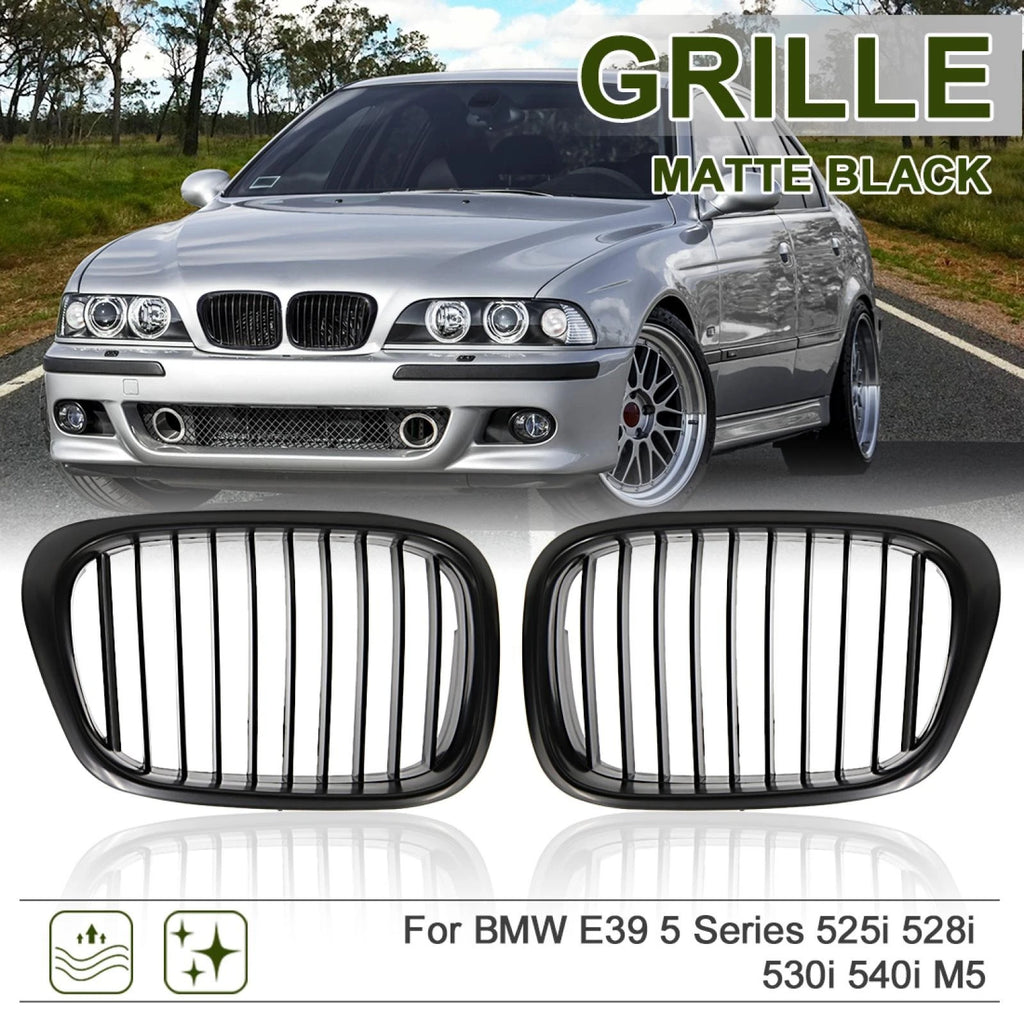 Front Upper Hood Kidney Grille Matte Black for BMW E39 525i 528i 540i M5 (1996–2003)