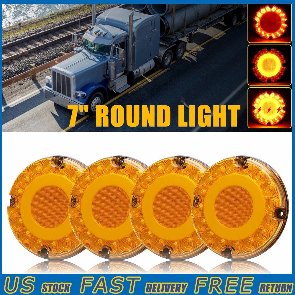 Set of 4 Round 7 Inch LED Tail Stop Brake Signal Lights for Truck (12V)
