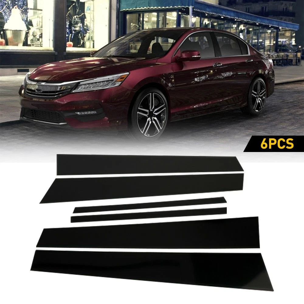 6pc Black Pillar Posts for Honda Accord (2013–2017) Door Trim Window Cover