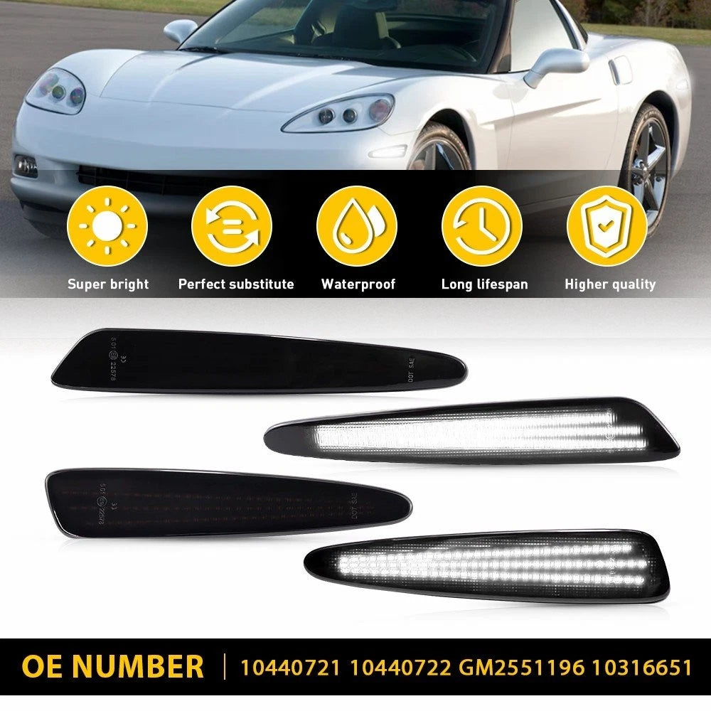 Set of 4 Smoked White LED Side Marker Lights for Chevy Corvette C6 (2005–2013)