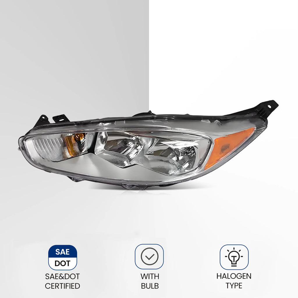 Halogen Headlight for Ford Fiesta (2014–2018) Left Driver Side W/ Bulb