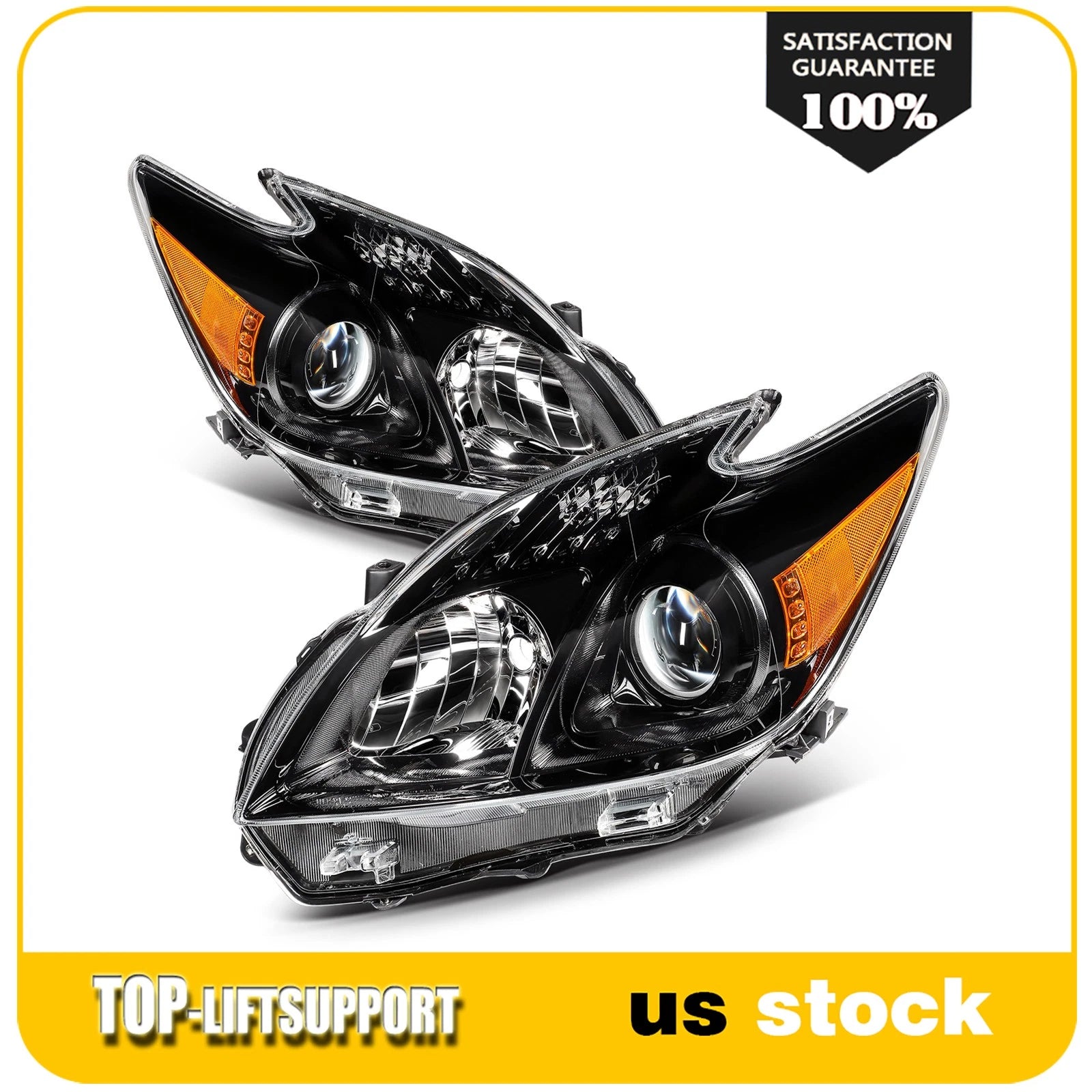 Headlight Assembly for Toyota Prius (2010–2011) Black Amber Projector Pair