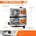 Headlight Lamp Replacement for Chevy Silverado (2014–2015) Chrome Housing