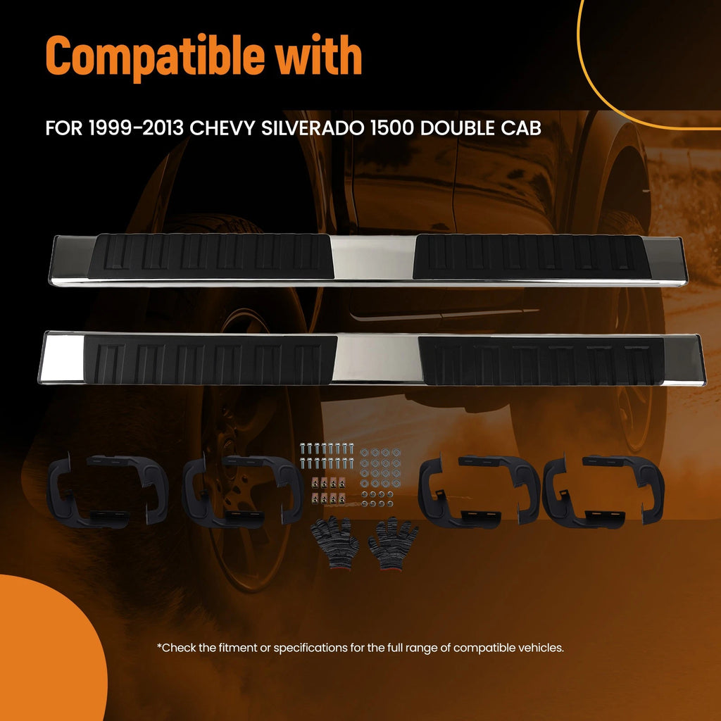 Set of 2 Side Step Bars for Chevy Silverado 1500 Double Cab (1999–2013) 500LBS Load