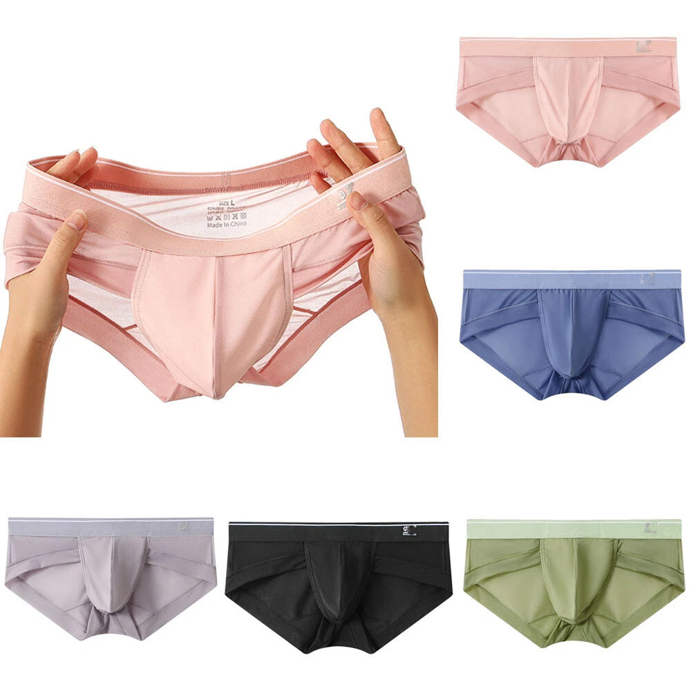 Men's Ice Silk Shorts Briefs Underwear with Bulge Pouch - Breathable