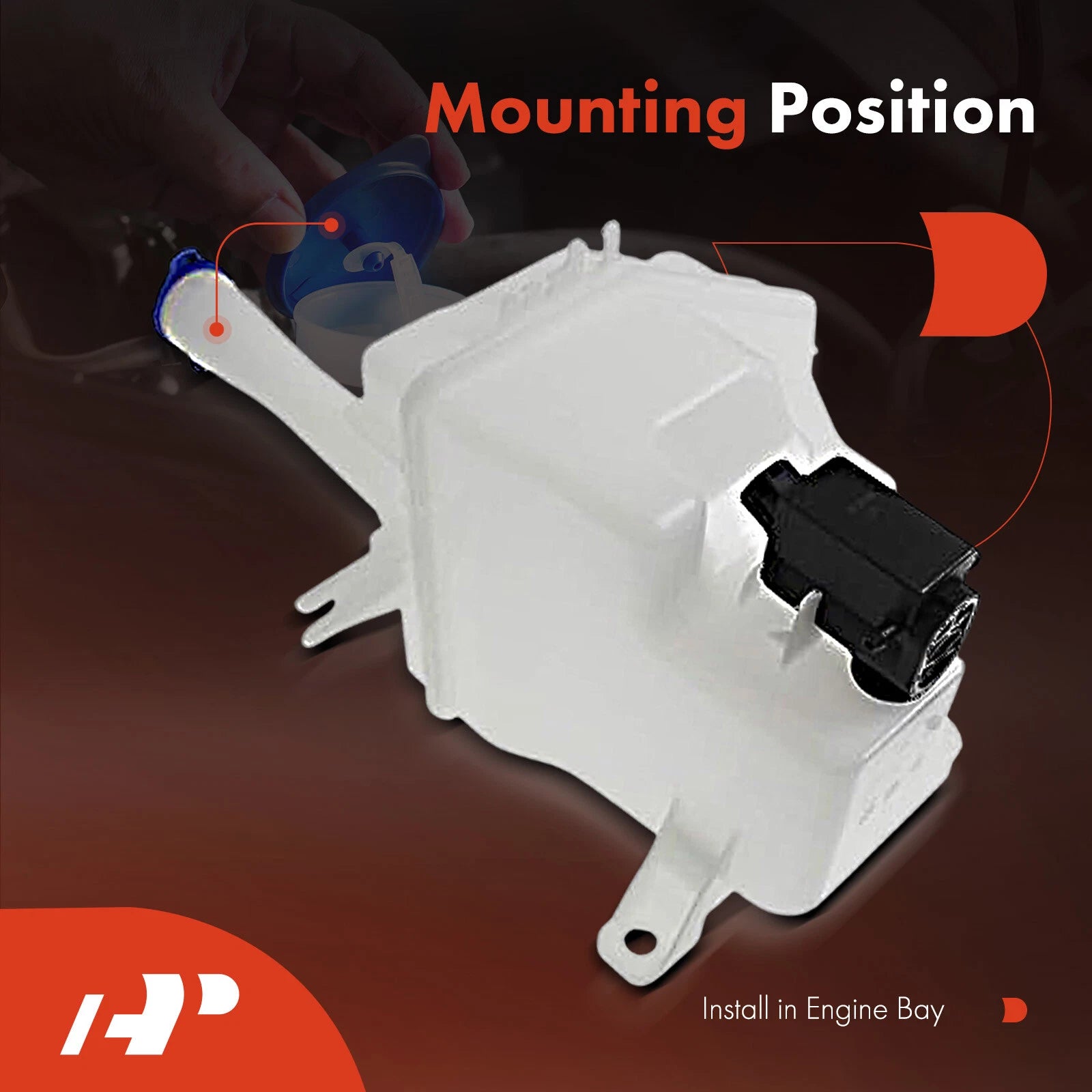 Windshield Washer Reservoir with Cap & Pump for Kia Forte (2011-2013)