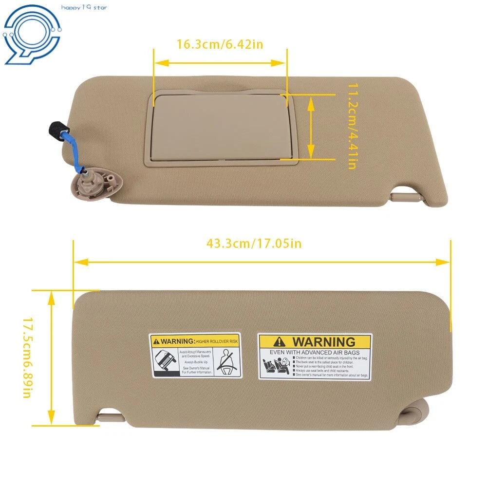Right Sun Visor with Light for Honda Pilot (2017-2021) Honda Ridgeline (2018-2020)