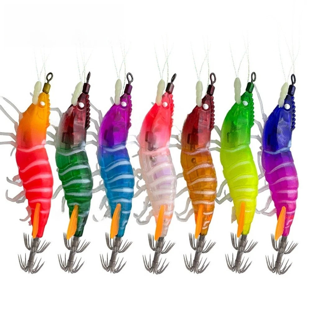 Glow in Dark Shrimp Lure for Fishing with Rattling Beads and Soft Legs