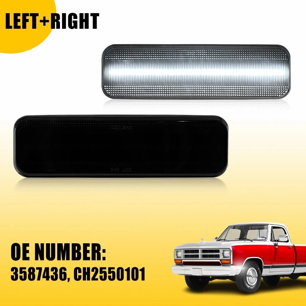 2X White LED Front + Rear Side Marker Lights for Dodge Charger (1972–1974, 1984–1987)