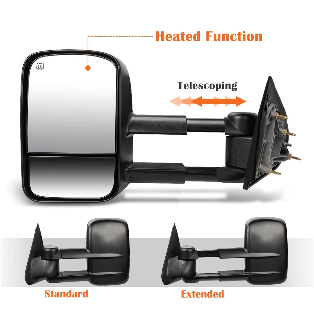 Power Heated Black Side Towing Mirrors for Chevy Silverado/GMC Sierra (2014–2020)