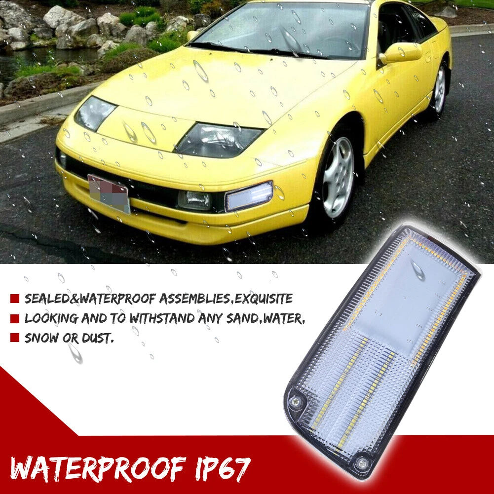 2Pcs Clear Lens DRL Turn Signal with Amber LED Lights for Nissan 300ZX (90–96)
